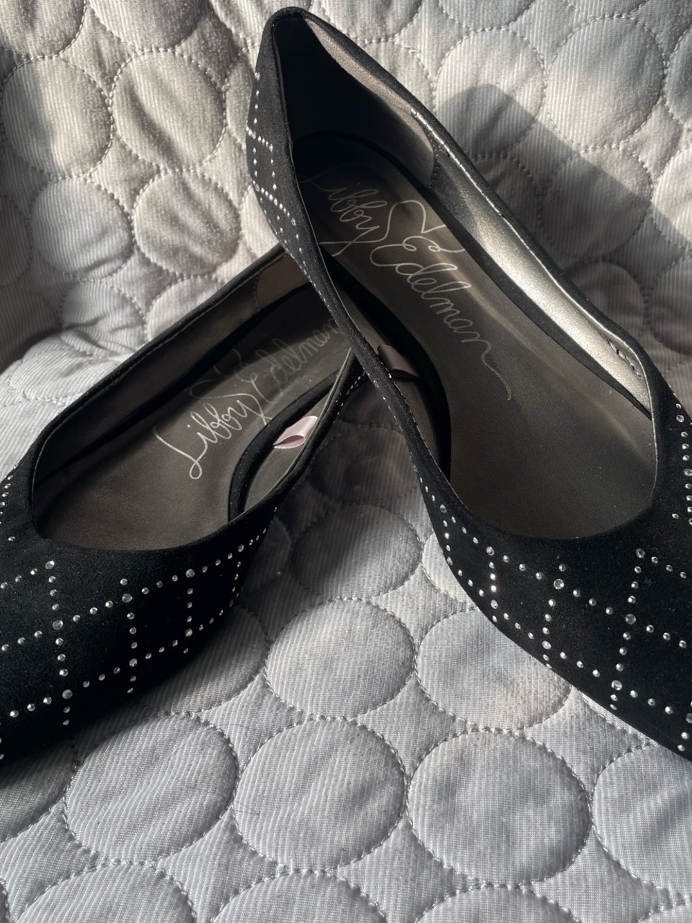 libby. edelman Black Suede Studded Flats